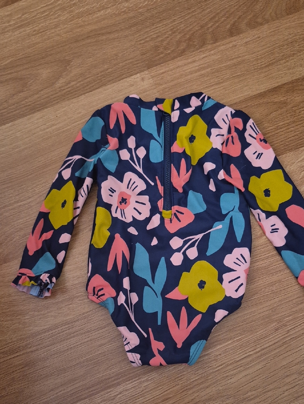 Carter's Navy Floral Long-Sleeve Rash Guard One-Piece Swimsuit 12 Months NWOT